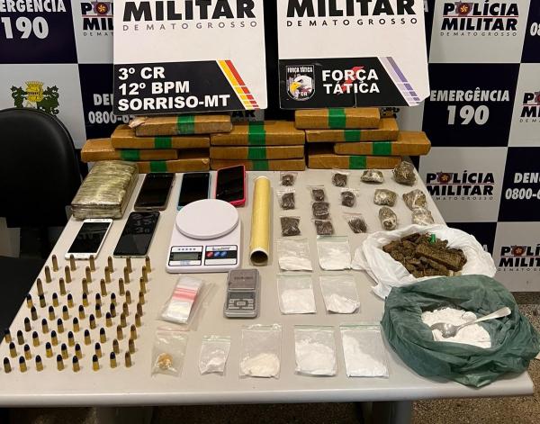 Sorriso: FT prende quatro bandidos, apreende muni&ccedil;&otilde;es e quase 9 kg de maconha, coca&iacute;na e pasta base