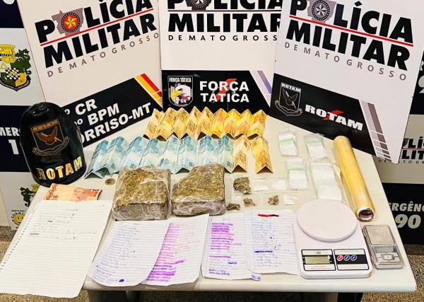 Sorriso: ROTAM prende dois bandidos e apreende menores com drogas e anotações do tráfico após perseguição