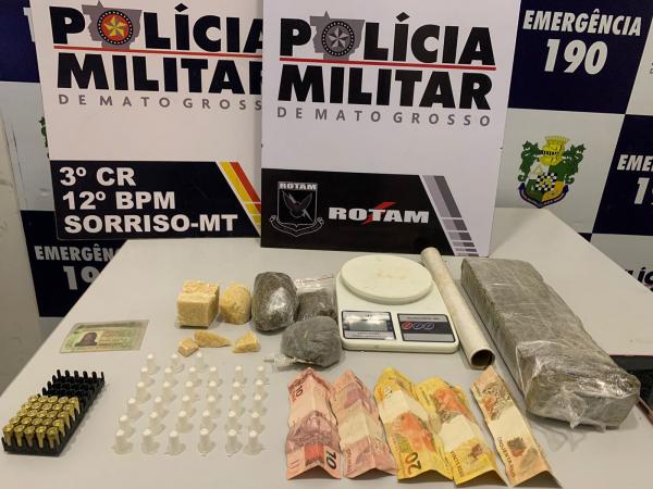 Sorriso: ROTAM prende mulher e apreende maconha, pasta base, cocaína e munição