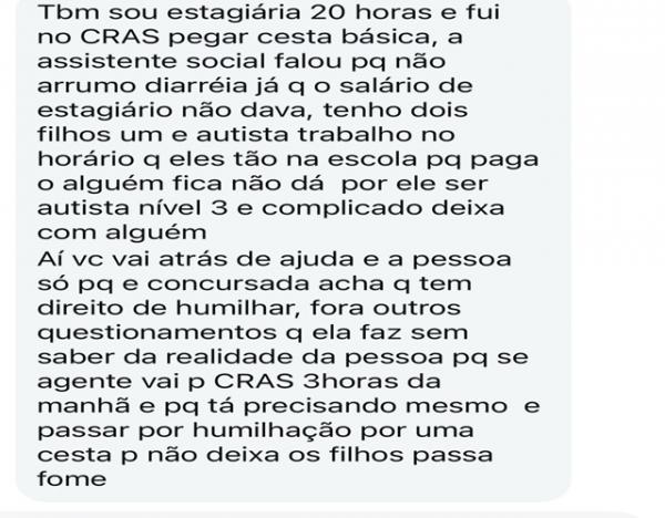 Sorriso: Popula&ccedil;&atilde;o relata humilha&ccedil;&atilde;o e maus-tratos ao buscar cesta b&aacute;sica no CRAS e Assist&ecirc;ncia Social; "sou m&atilde;e de autista n&iacute;vel 3"