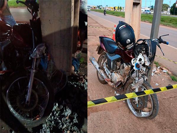Sorriso: Motociclista é socorrido após quebrar poste em acidente de moto