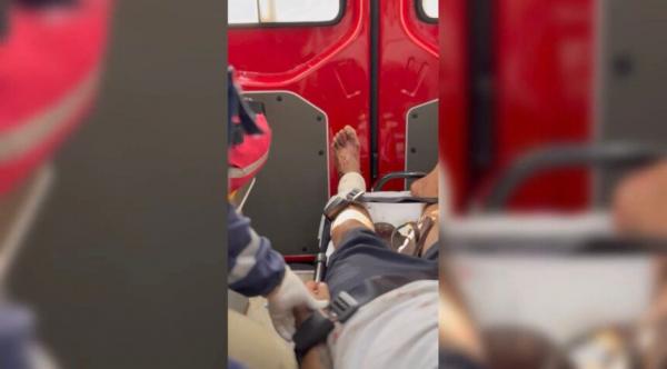 Sorriso: Homem é socorrido pelos bombeiros após cair de telhado enquanto fugia "dos caras"