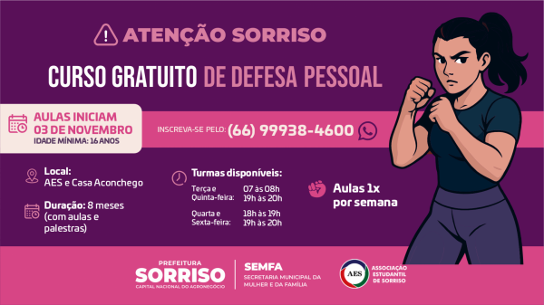 Sorriso: Est&atilde;o abertas as inscri&ccedil;&otilde;es para curso de Defesa Pessoal para mulher