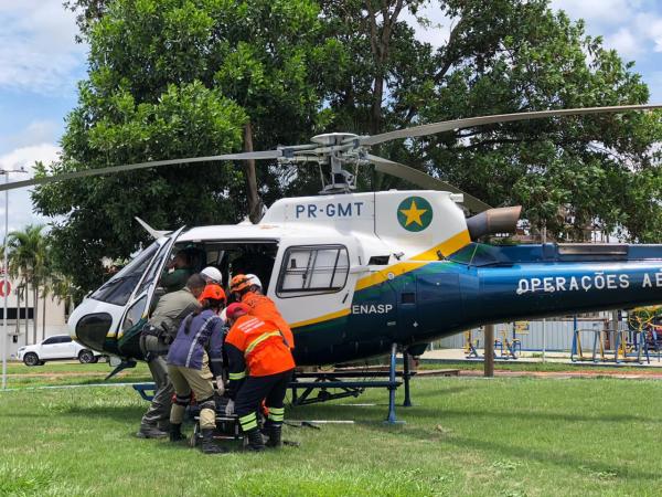 Sorriso: Ciopaer &eacute; acionado para resgatar homem que teve perna dilacerada durante trabalho em fazenda, em Boa Esperan&ccedil;a do Norte