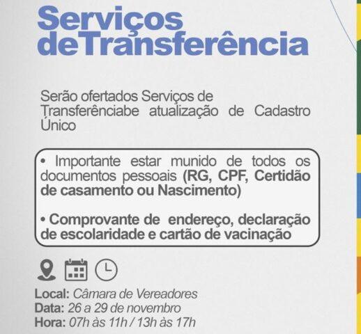 Boa Esperan&ccedil;a do Norte: Prefeitura oferece servi&ccedil;os de Transfer&ecirc;ncia e atualiza&ccedil;&atilde;o do Cadastro &Uacute;nico entre os dias 26 e 29 de novembro