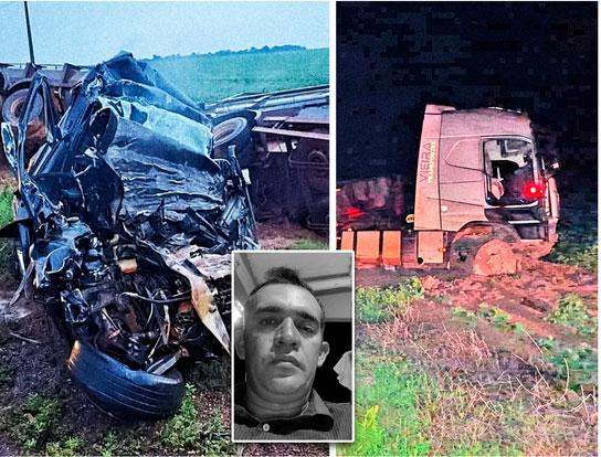 Itanhang&aacute;: Motorista morre ap&oacute;s bater de frente com carreta e carro ficar totalmente destru&iacute;do