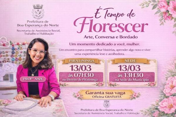 Boa Esperan&ccedil;a do Norte: Oficina gratuita promove arte, conversa e bordado para mulheres