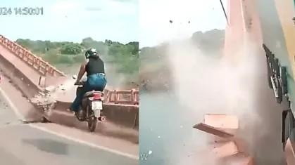 Novas imagens mostram momento em que caminh&otilde;es e moto s&atilde;o arremessados em desabamento de ponte entre TO e MA