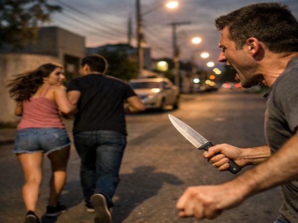 Sorriso: Marido chega em casa, encontra filhos sozinhos, vai procurar esposa, a encontra com outro homem e persegue os dois com faca pela rua