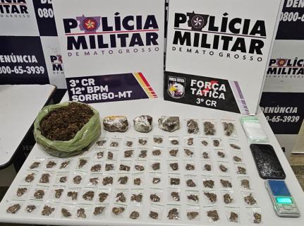 Sorriso: PM estoura "biqueira" e prende traficante com mais de um quilo de maconha pronta para venda