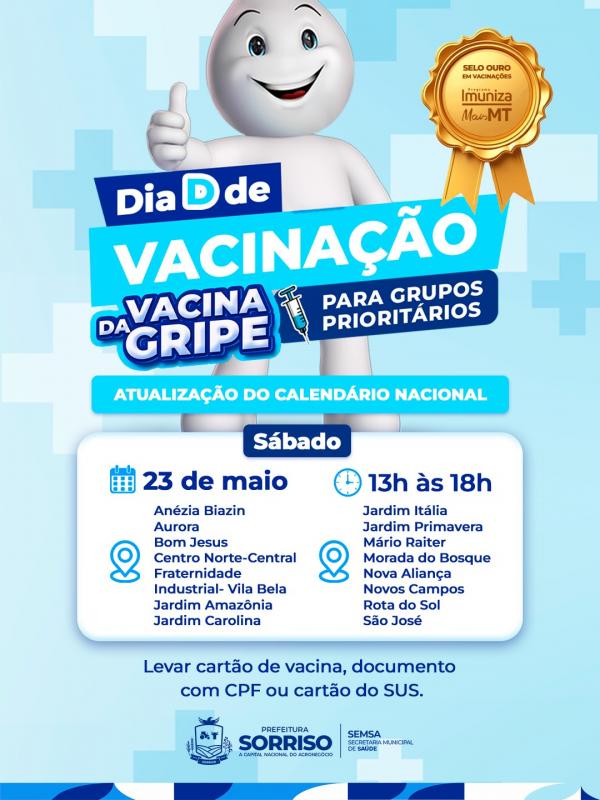 Sorriso realiza Dia D de Vacina&ccedil;&atilde;o em 23 de maio