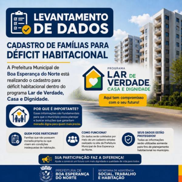 Prefeitura de Boa Esperan&ccedil;a do Norte inicia cadastro do Programa Lar de Verdade, Casa e Dignidade para levantamento do d&eacute;ficit habitacional