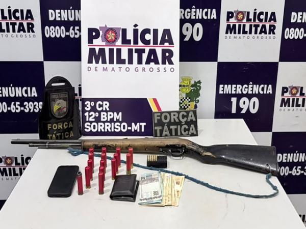 Sorriso: For&ccedil;a T&aacute;tica prende homem com espingarda de numera&ccedil;&atilde;o raspada durante opera&ccedil;&atilde;o