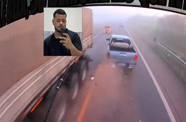 Empres&aacute;rio morre ap&oacute;s caminhonete capotar em ultrapassagem na BR; c&acirc;mera de caminh&atilde;o registrou acidente