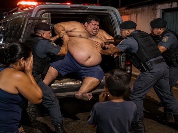Sorriso: Marido "enche a cara de cacha&ccedil;a", bate na esposa, amea&ccedil;a filho, &eacute; preso pela PM, mas n&atilde;o cabe no cambur&atilde;o por ser obeso: "seu tio j&aacute; est&aacute; no cemit&eacute;rio"