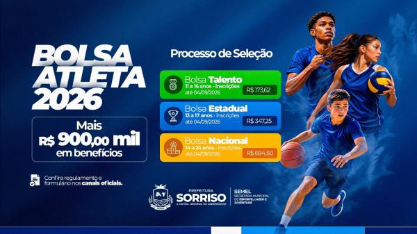 Sorriso: Prefeitura abre inscri&ccedil;&otilde;es para o Bolsa Atleta 2026