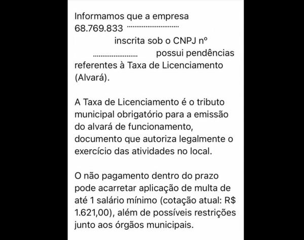 Golpistas enviam mensagens falsas sobre supostas pend&ecirc;ncias a empreendedores de Sorriso
