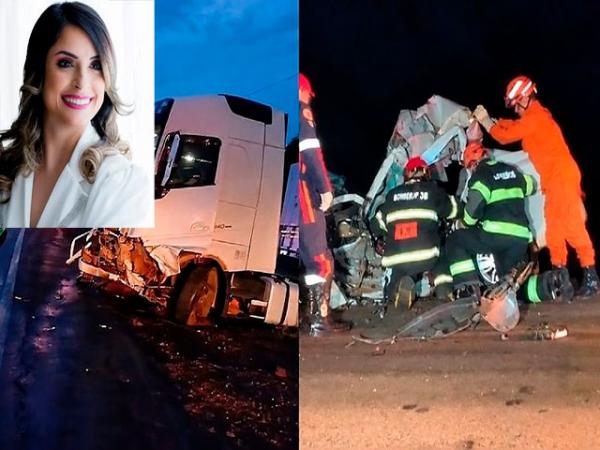 Fisioterapeuta morre presa &agrave;s ferragens ap&oacute;s carro bater de frente com carreta na MT-358