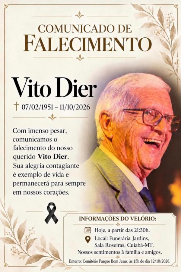 Prefeitura decreta luto oficial pelo falecimento de Vito Dier