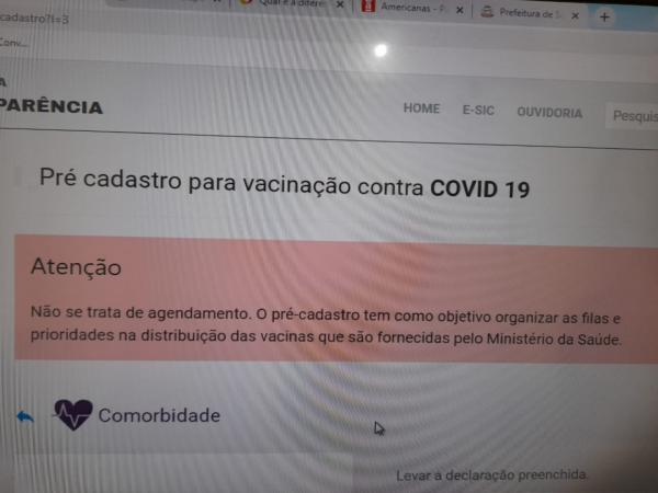 Secretaria abre pré-cadastro online para o grupo com comorbidades