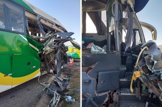 Ônibus bate contra traseira de carreta e 7 ficam feridos