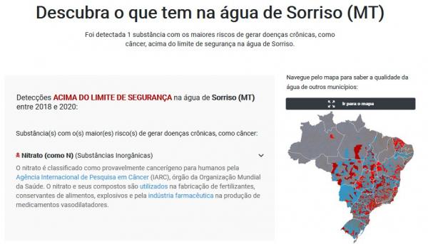 Substância cancerígena é encontrada na água em Sorriso