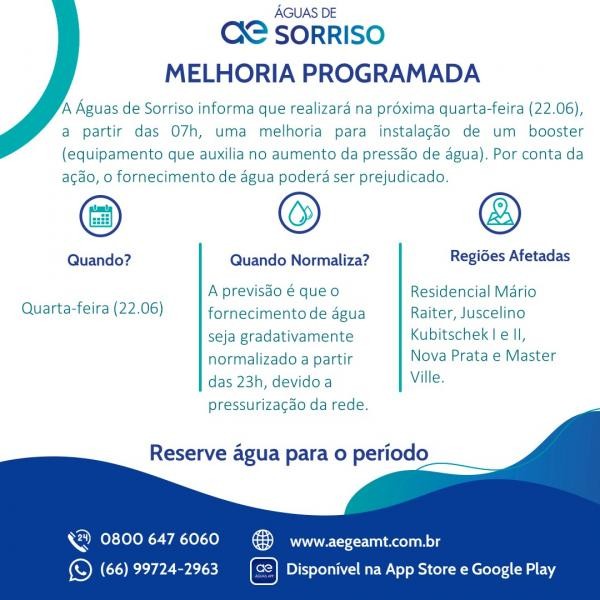 Sorriso: Popula&ccedil;&atilde;o deve economizar &aacute;gua nesta quarta-feira (22 de junho)