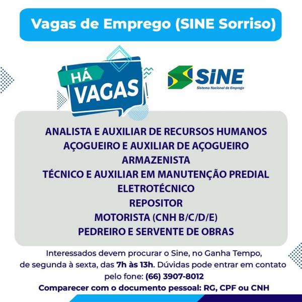 Sine Sorriso tem 363 Vagas de emprego em aberto