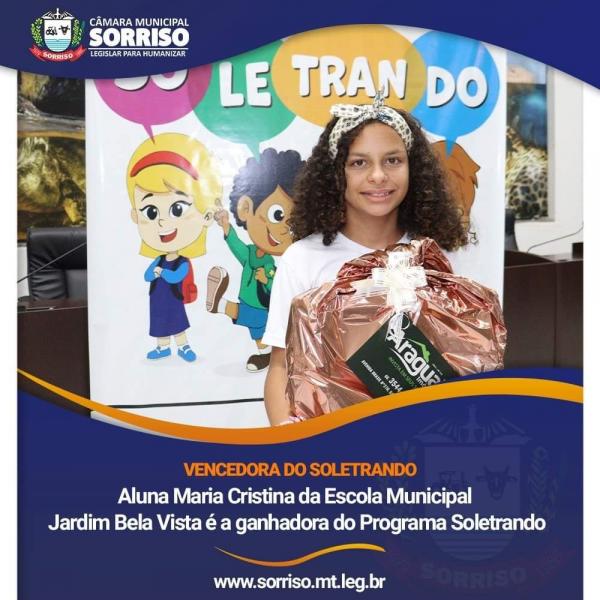 Sorriso: Aluna Maria Cristina, da Escola Municipal Jardim Bela Vista, é a ganhadora do Programa Soletrando
