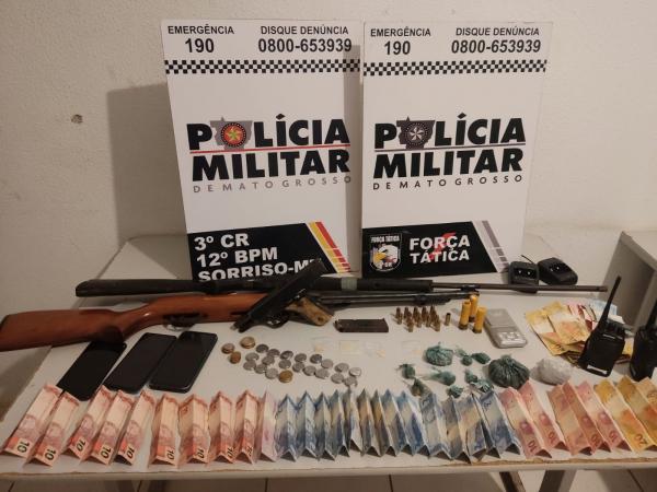 Sorriso: For&ccedil;a T&aacute;tica prende suspeitos de homic&iacute;dio e apreende armas, drogas e dinheiro