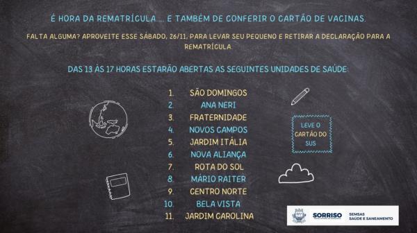 Sorriso: Unidades de Sa&uacute;de estar&atilde;o abertas no s&aacute;bado, 26, para imuniza&ccedil;&atilde;o e entrega de declara&ccedil;&otilde;es