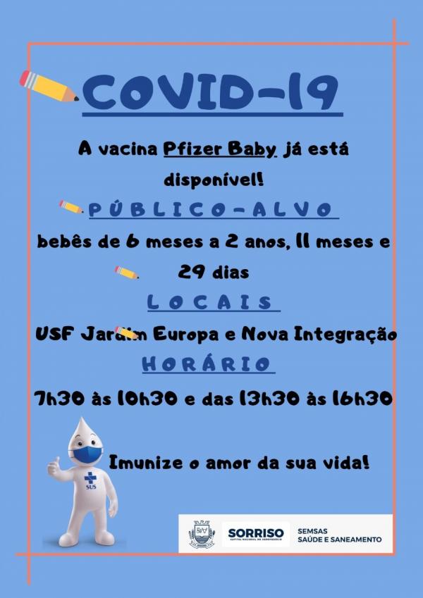 Sorriso come&ccedil;a a aplicar o imunizante Pfizer Baby nesta quarta-feira, 23