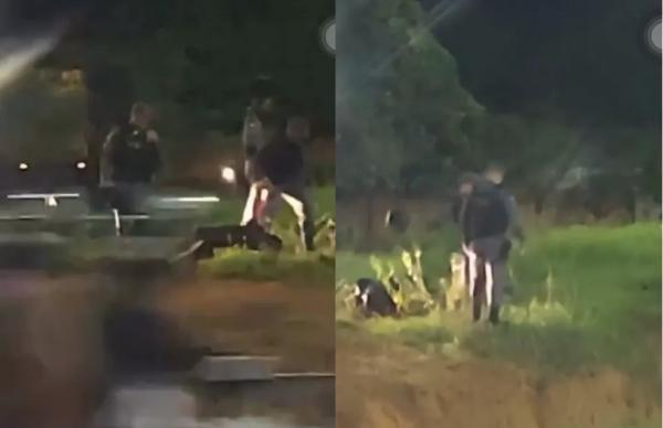 Sinop: V&iacute;deo mostra policiais jogando motociclista algemado em vala, ap&oacute;s fugir de abordagem