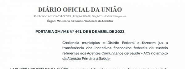 Minist&eacute;rio de Sa&uacute;de credencia 75 novos ACSs para Sorriso