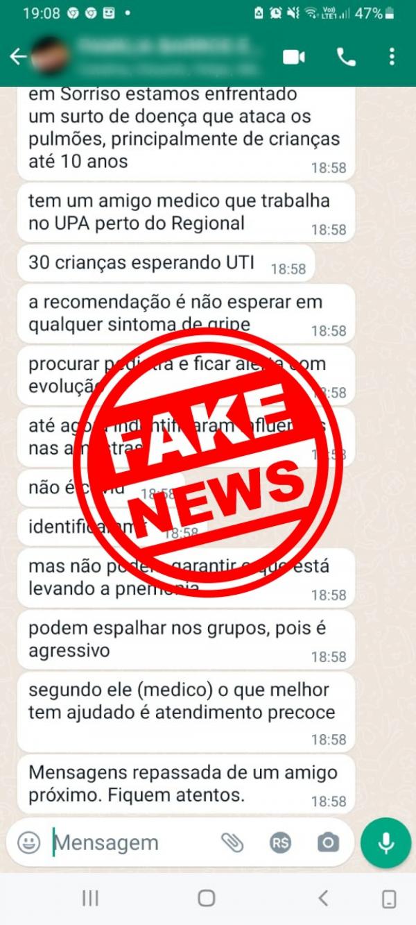 Sorriso: Sa&uacute;de desmente fake news que relata mais de 30 crian&ccedil;as internadas na UPA