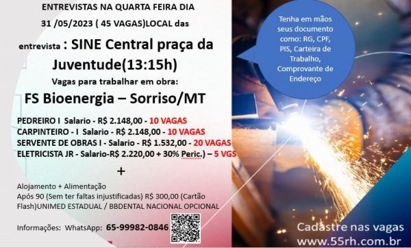 Sine divulga 232 vagas de emprego; maior demanda est&aacute; na constru&ccedil;&atilde;o civil