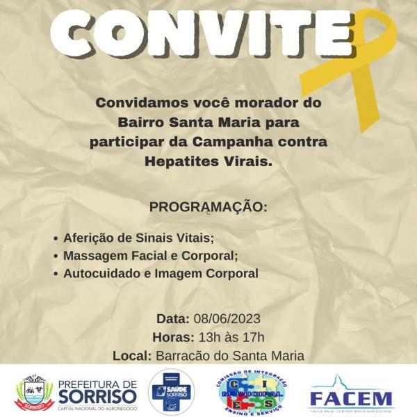 Sorriso: Campanha contra hepatites virais ser&aacute; realizada no residencial Santa Maria, na quinta-feira dia 08