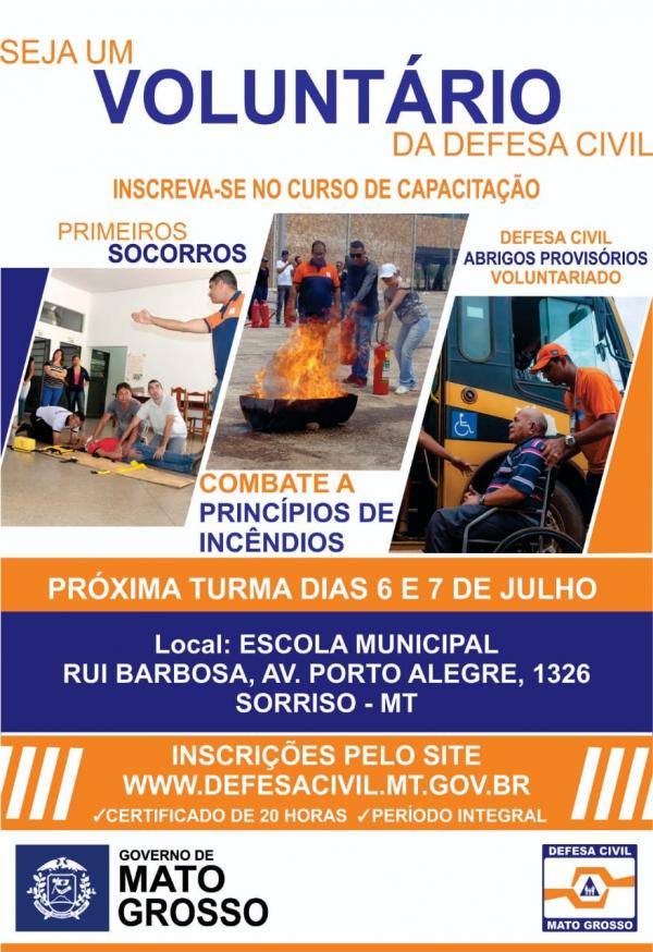 Abertas inscrições para curso de voluntário da Defesa Civil