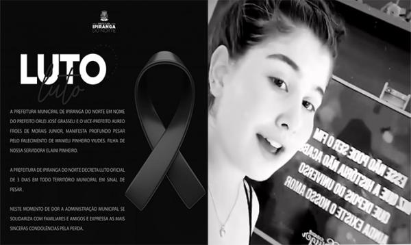 Ipiranga do Norte: Jovem morre e prefeitura decreta luto de 3 dias