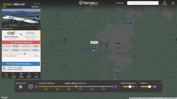 MT: Avi&atilde;o que saiu de BH e iria para Porto Velho &eacute; for&ccedil;ado a mudar trajeto e pousar em Sinop ap&oacute;s mau tempo