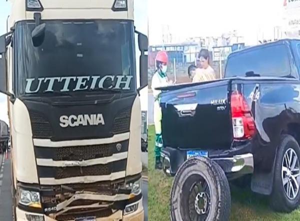 Sinop-Sorriso: Acidente entre carreta e caminhonete deixa mulher ferida na BR-163