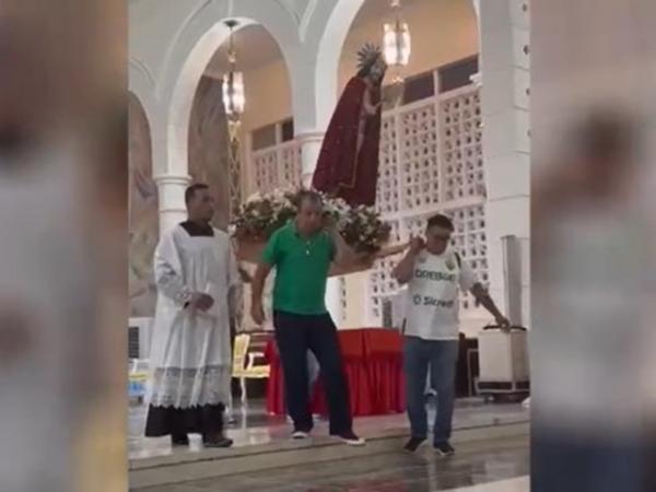 MT: Carregadores derrubam imagem do Senhor Bom Jesus na primeira missa do ano
