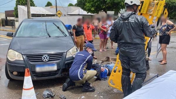 Sorriso: Motociclista fica ferido ap&oacute;s acidente entre moto e carro na S&atilde;o Conrado com Lupic&iacute;nio Rodrigues
