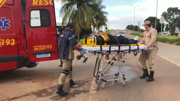 Sorriso: Acidente entre carro e moto deixa motociclista ferido na BR-163