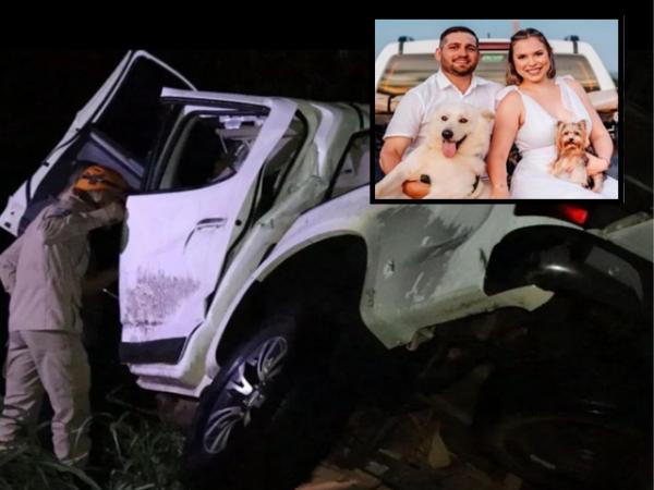 MT: Engenheira morre e marido fica em estado grave ap&oacute;s bater S-10 contra &aacute;rvore na BR-174; Casal era rec&eacute;m casado