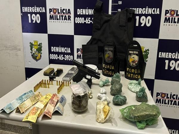 Sorriso: FT recupera moto roubada, apreende drogas, arma, muni&ccedil;&otilde;es, colete a prova de balas e prende dois ap&oacute;s receber den&uacute;ncia an&ocirc;nima