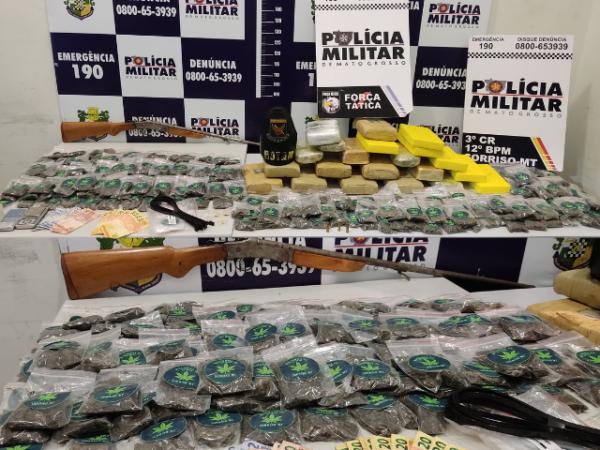 Sorriso: ROTAM e FT fecham boca de fumo e apreendem R$ 450 mil em maconha, coca&iacute;na e pasta base, no Rota do Sol