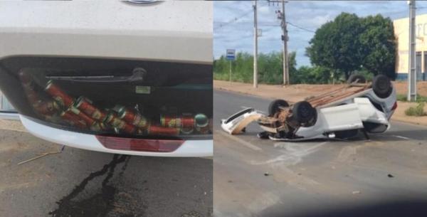 Motorista com sinais de embriaguez fura barreira policial e capota carro em MT