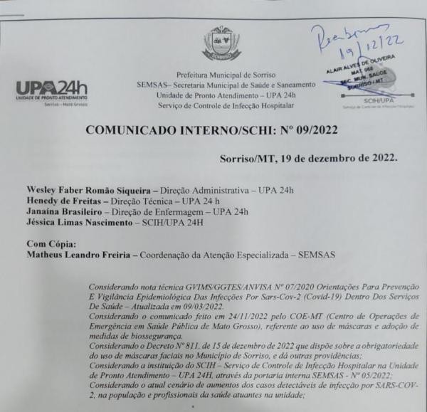 Sorriso: UPA suspende visitas aos pacientes em observação