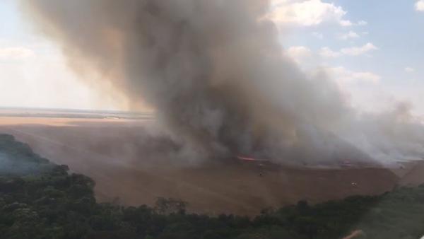 Sorriso: Incêndio em palhada mobiliza CIOPAER, Bombeiros e funcionários de fazendas